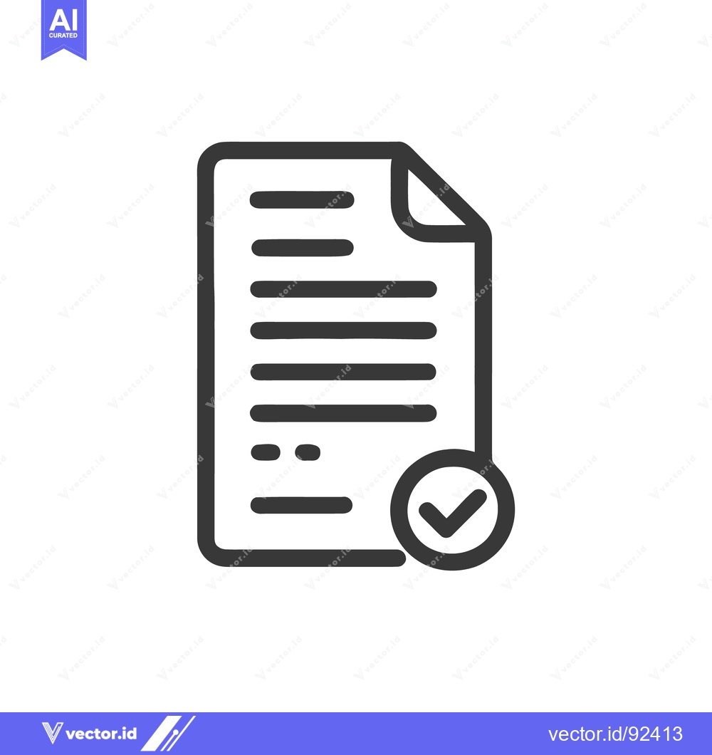 Premium Vector dari Approved Document Icon: Detailed File with Checkmark Symbol, Dark Gray