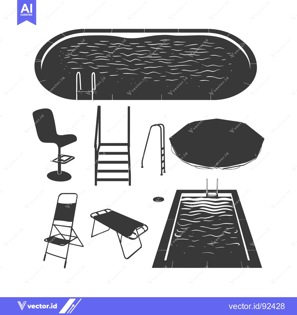 Premium Vector of Poolside Accessories with a Swimming Pool