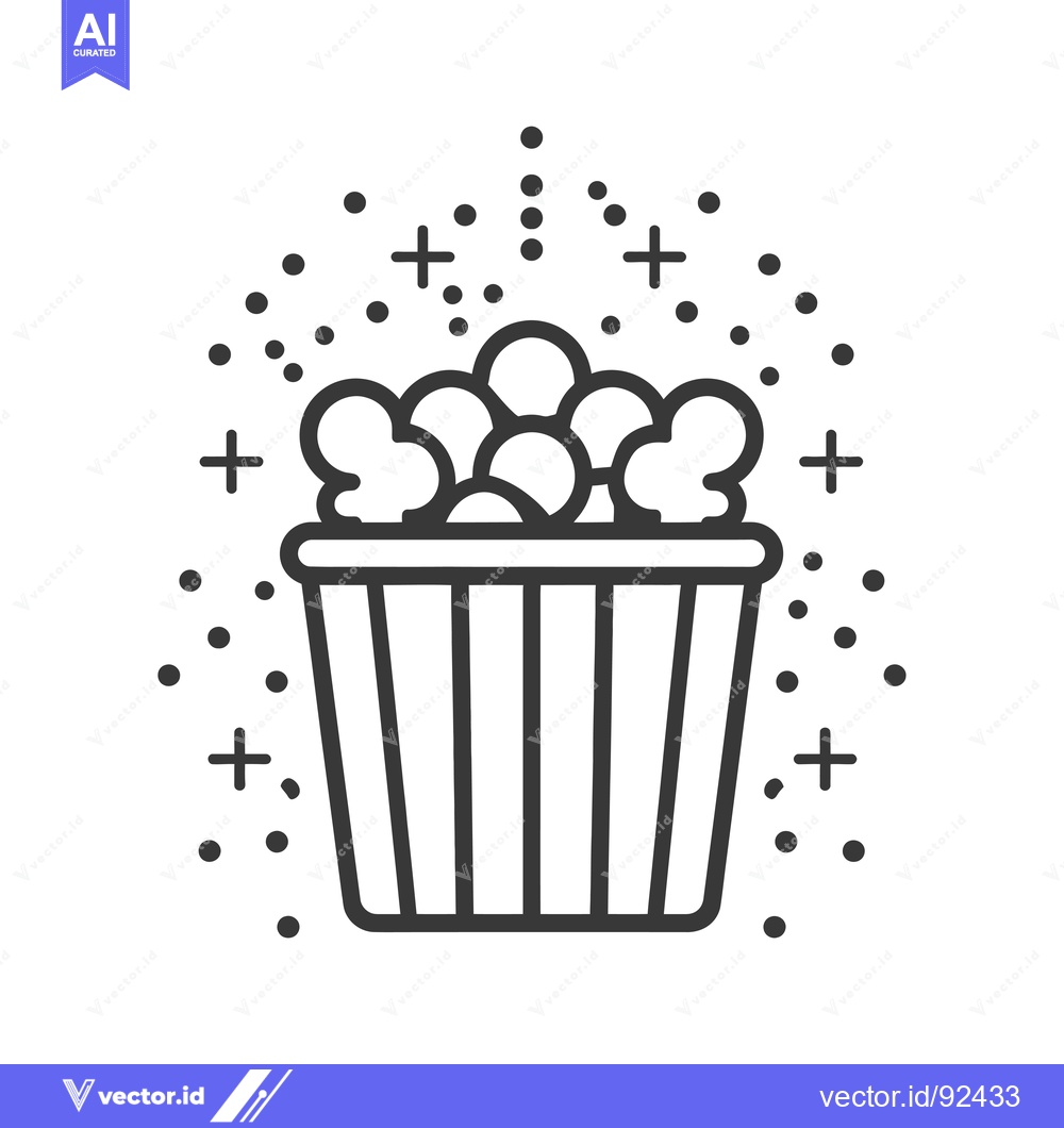 Premium Vector dari Popcorn in a Striped Bucket with Sparkling Effect
