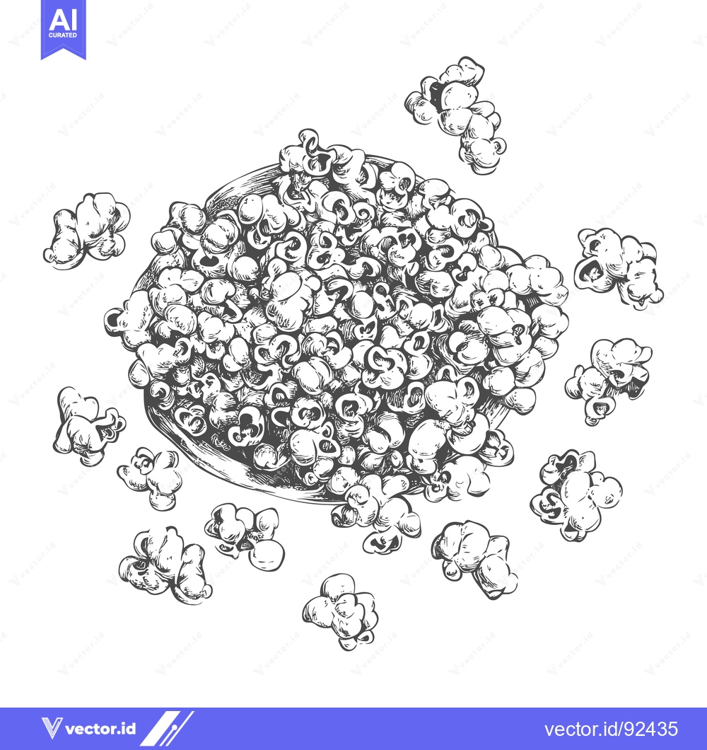 Premium Vector of A full bowl of popcorn with several pieces scattered