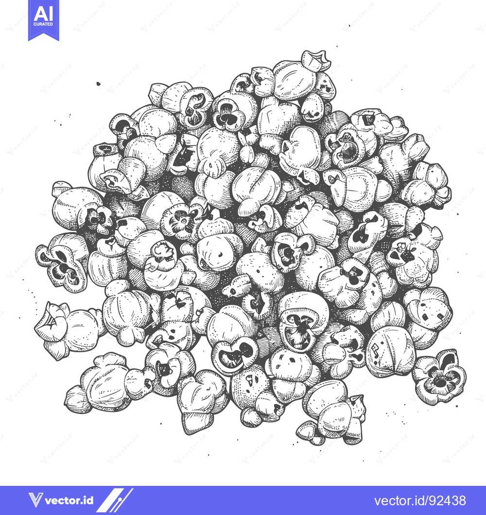 Premium Vector of A black and white detailed illustration of a pile of popcorn