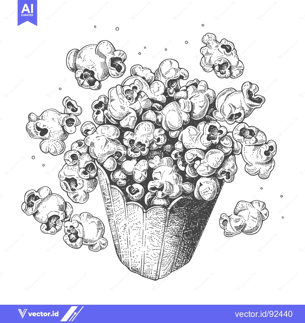 Premium Vector of An artistic illustration of a box filled with popcorn kernels and piec