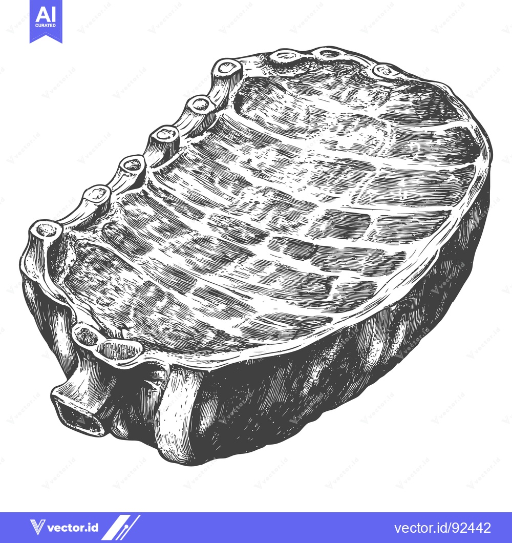 Premium Vector of A detailed grayscale drawing shows ribs of meat with bone