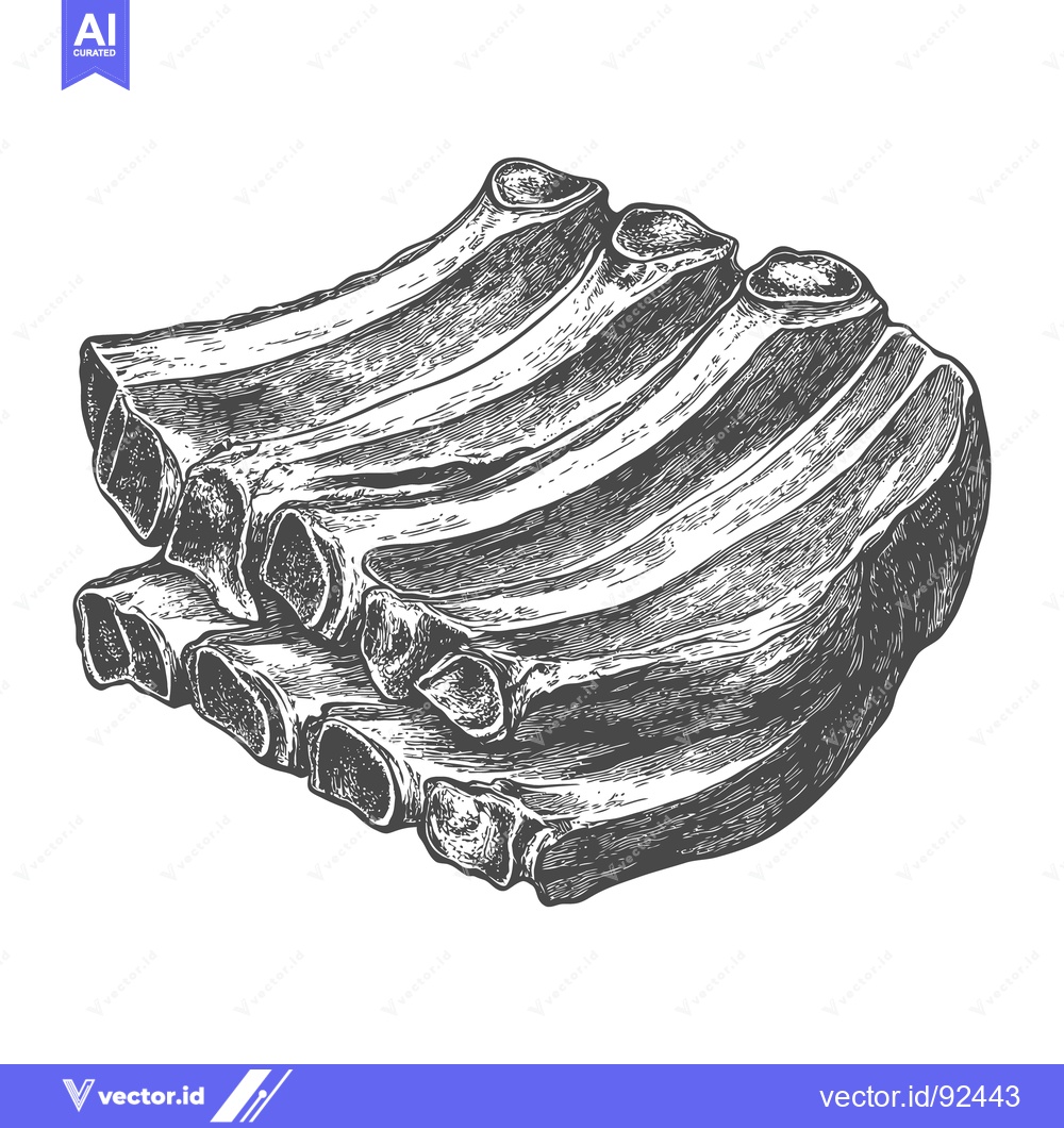 Premium Vector dari Several cooked ribs stacked together on a white background illustratio