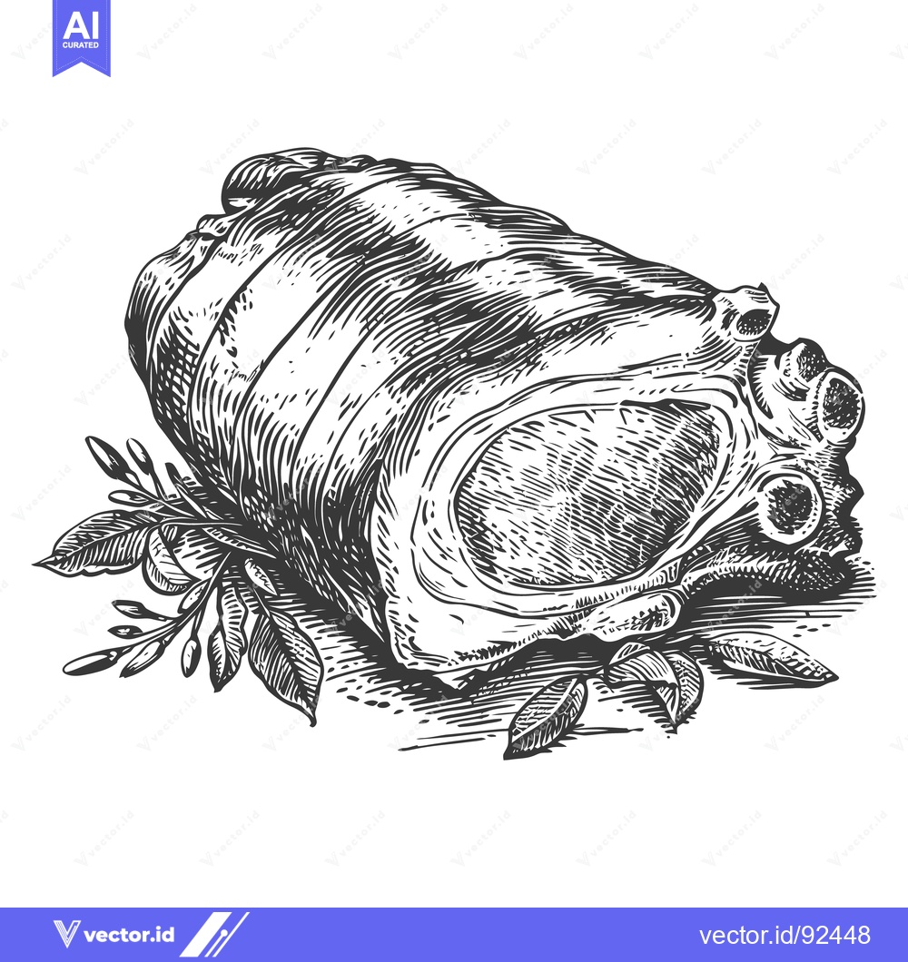 Premium Vector dari A Detailed Engraved Illustration Depicting a Large Roasted Meat Cut