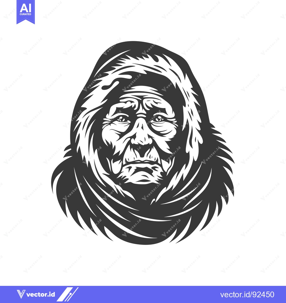 Premium Vector of Portrait of an Elderly Woman in a Hooded Garment