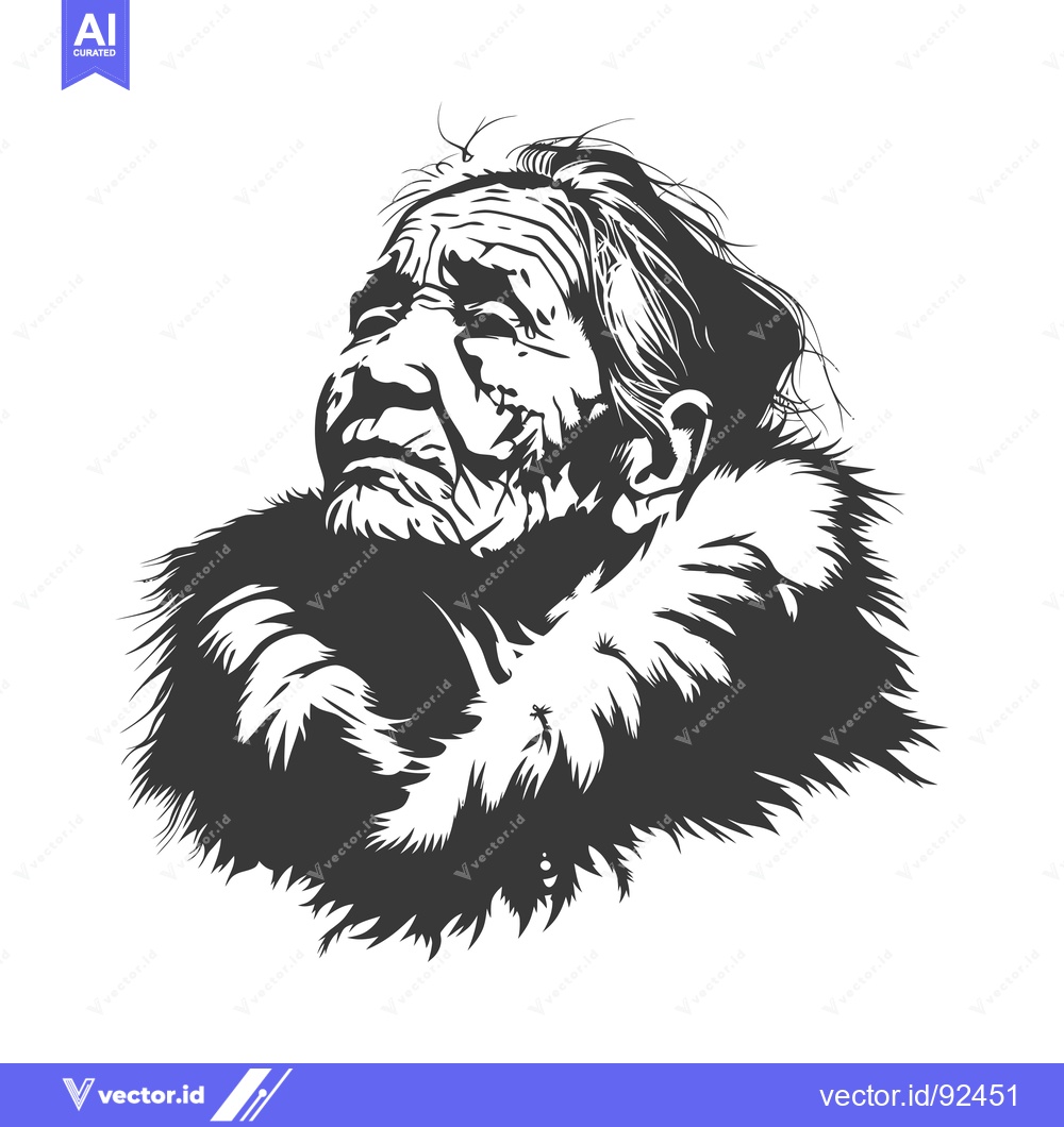 Premium Vector dari Portrait of an Elderly Woman with Fur Trimmed Clothing Looking Upward