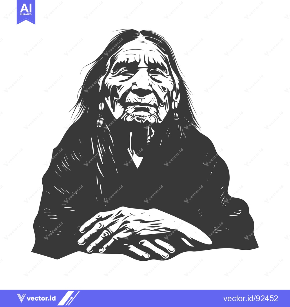 Premium Vector dari Portrait of an Indigenous Elder with Long Hair and Wrinkled Skin