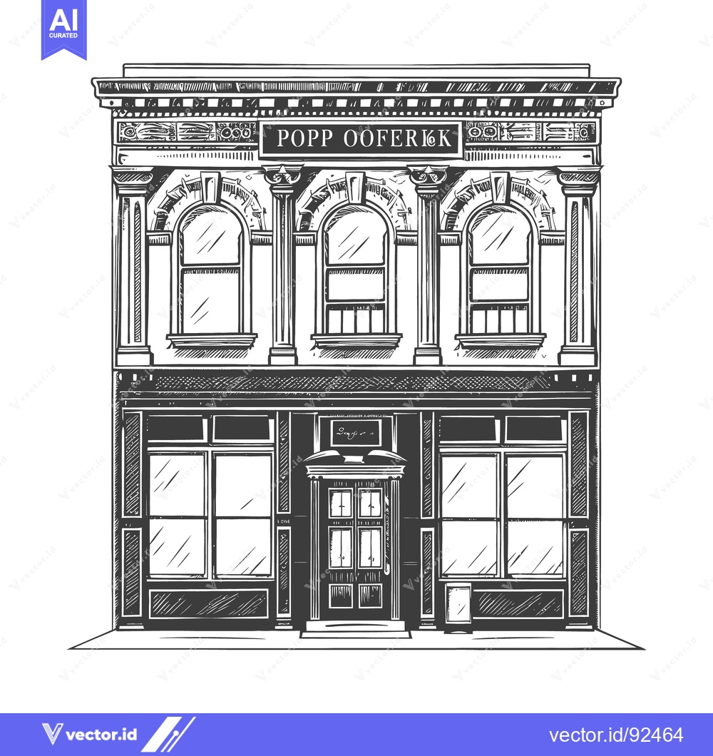 Premium Vector dari A detailed grayscale architectural illustration of a two story buildin
