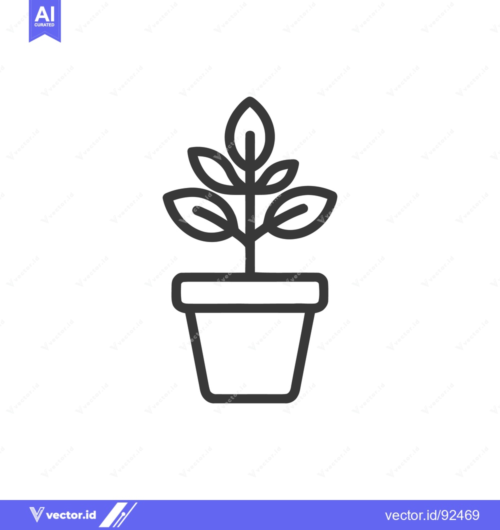 Premium Vector of Minimalist Potted Plant Icon: Simple Line Art Design on White