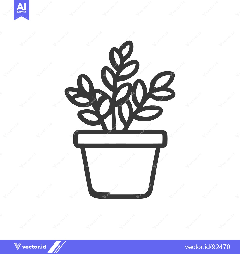Premium Vector dari Minimalist Potted Plant Icon with Bold Outline and Stylized Leaves