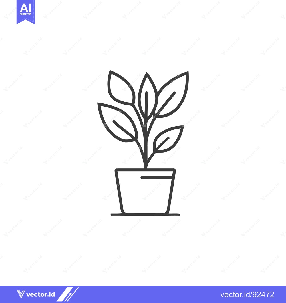 Premium Vector dari Minimalist Potted Plant Line Art Illustration on White Background