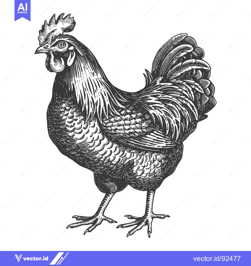 Premium Vector of A detailed monochromatic illustration of a proud rooster standing alon