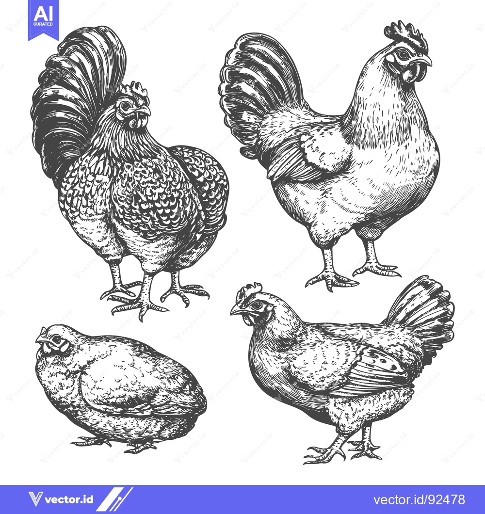 Premium Vector of Detailed black and white artistic illustrations of four different chic