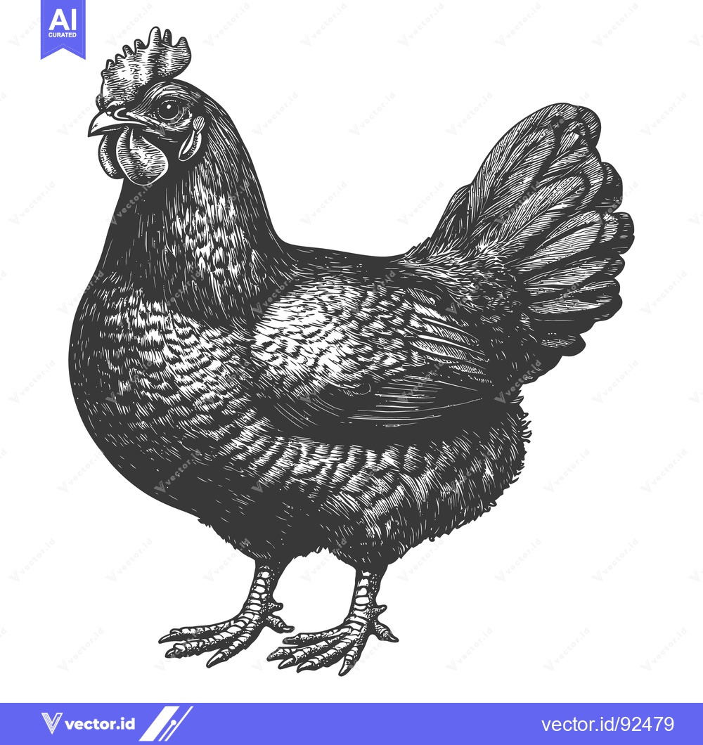 Premium Vector of A detailed drawing depicts a chicken standing with its head up