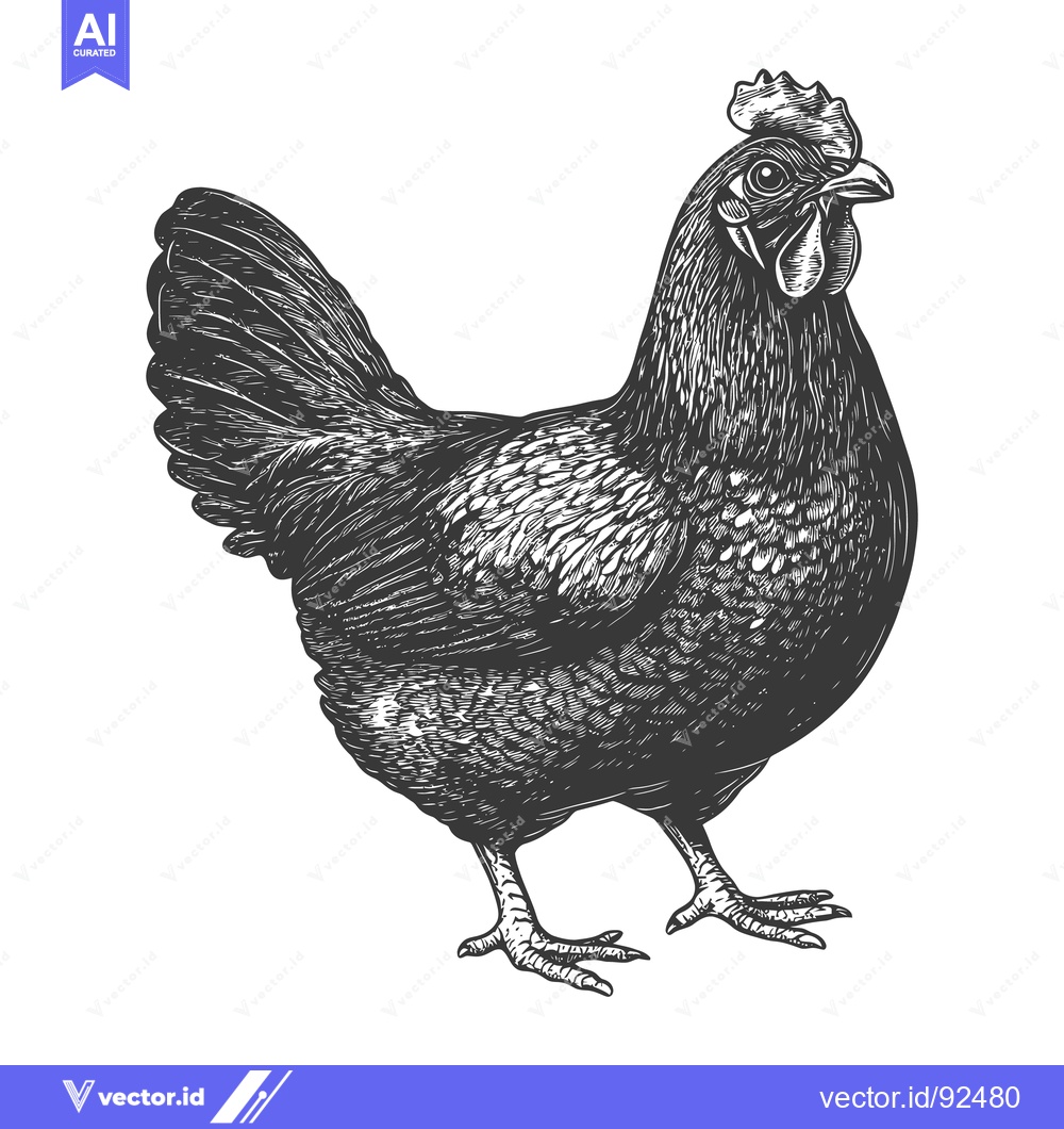 Premium Vector dari Detailed monochrome illustration of a standing chicken bird animal