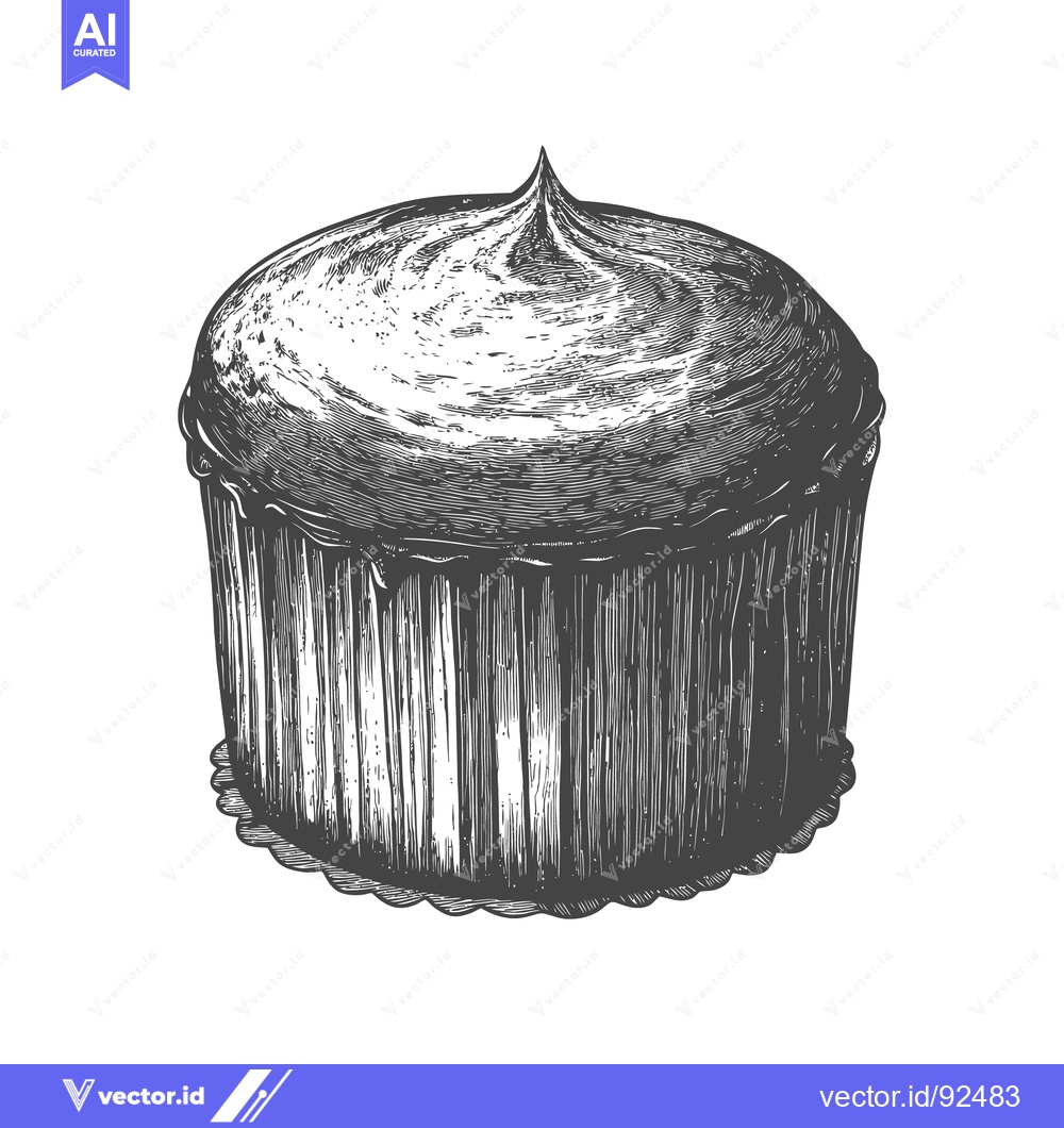 Premium Vector of A detailed engraved drawing of a decorated frosted dessert cake