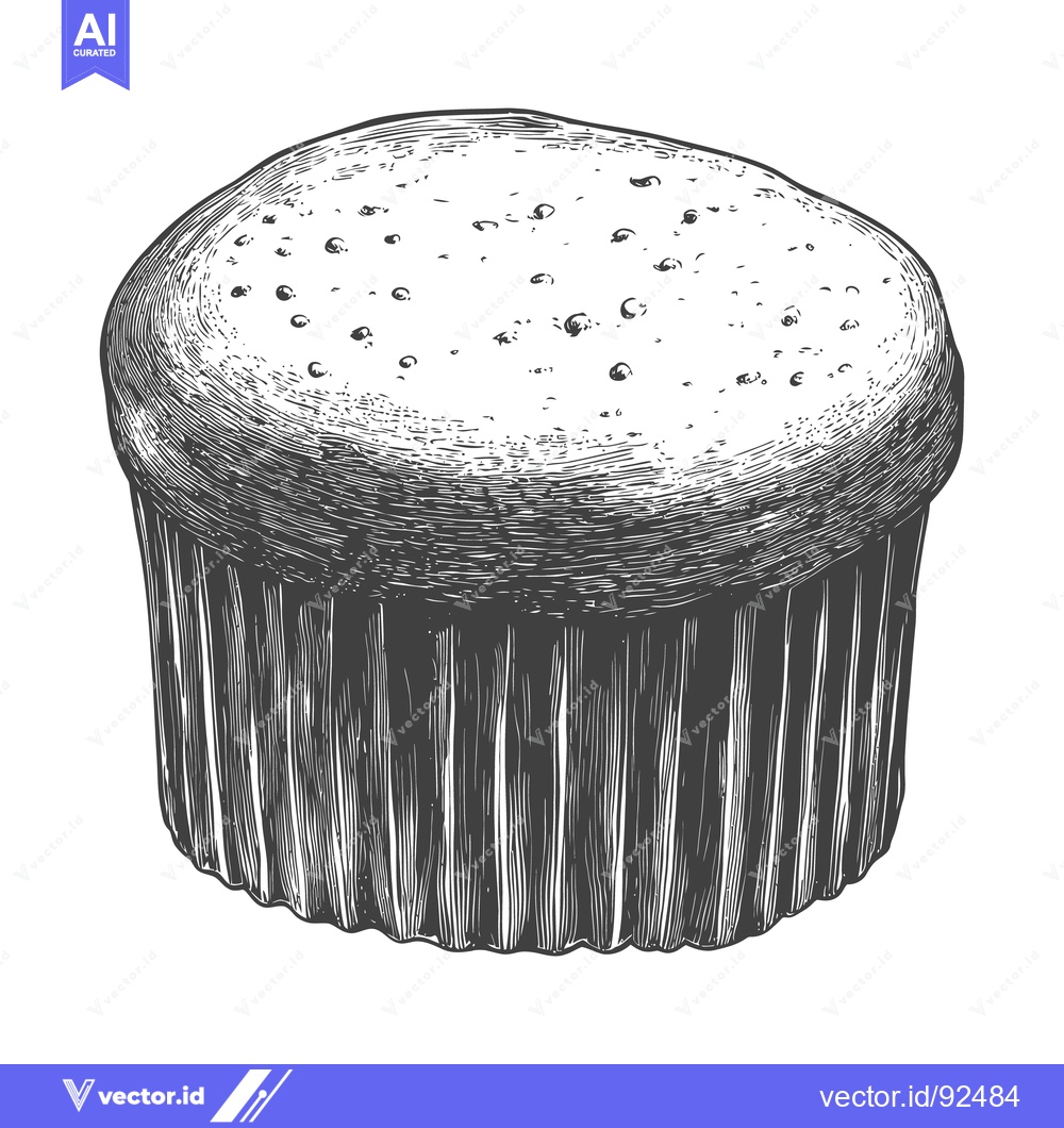 Premium Vector of A detailed black and white illustration of a single muffin