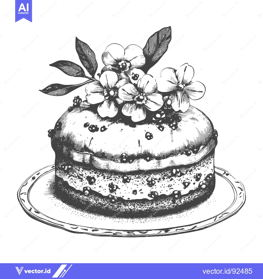 Premium Vector dari A beautifully illustrated cake decorated with flowers and leaves