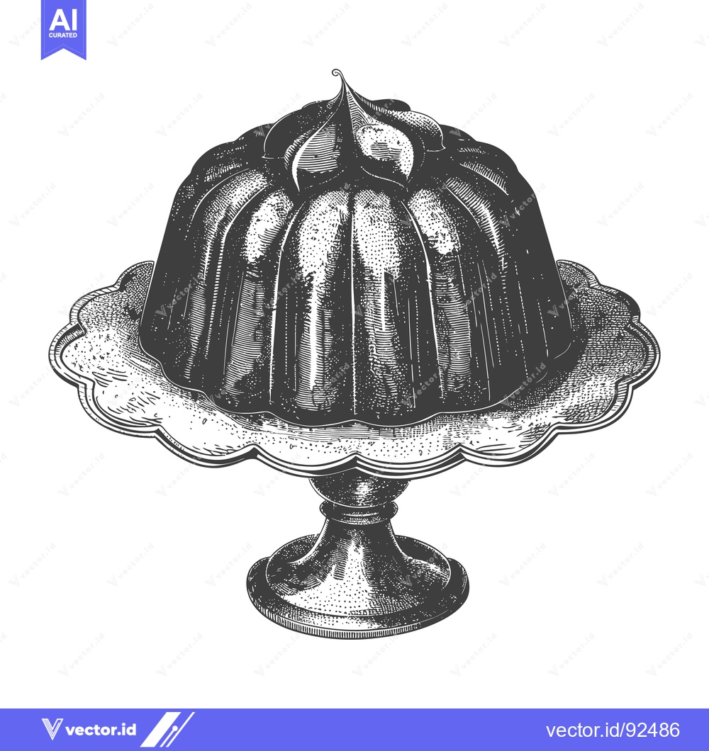 Premium Vector dari A classic fluted cake topped with cream on a pedestal plate