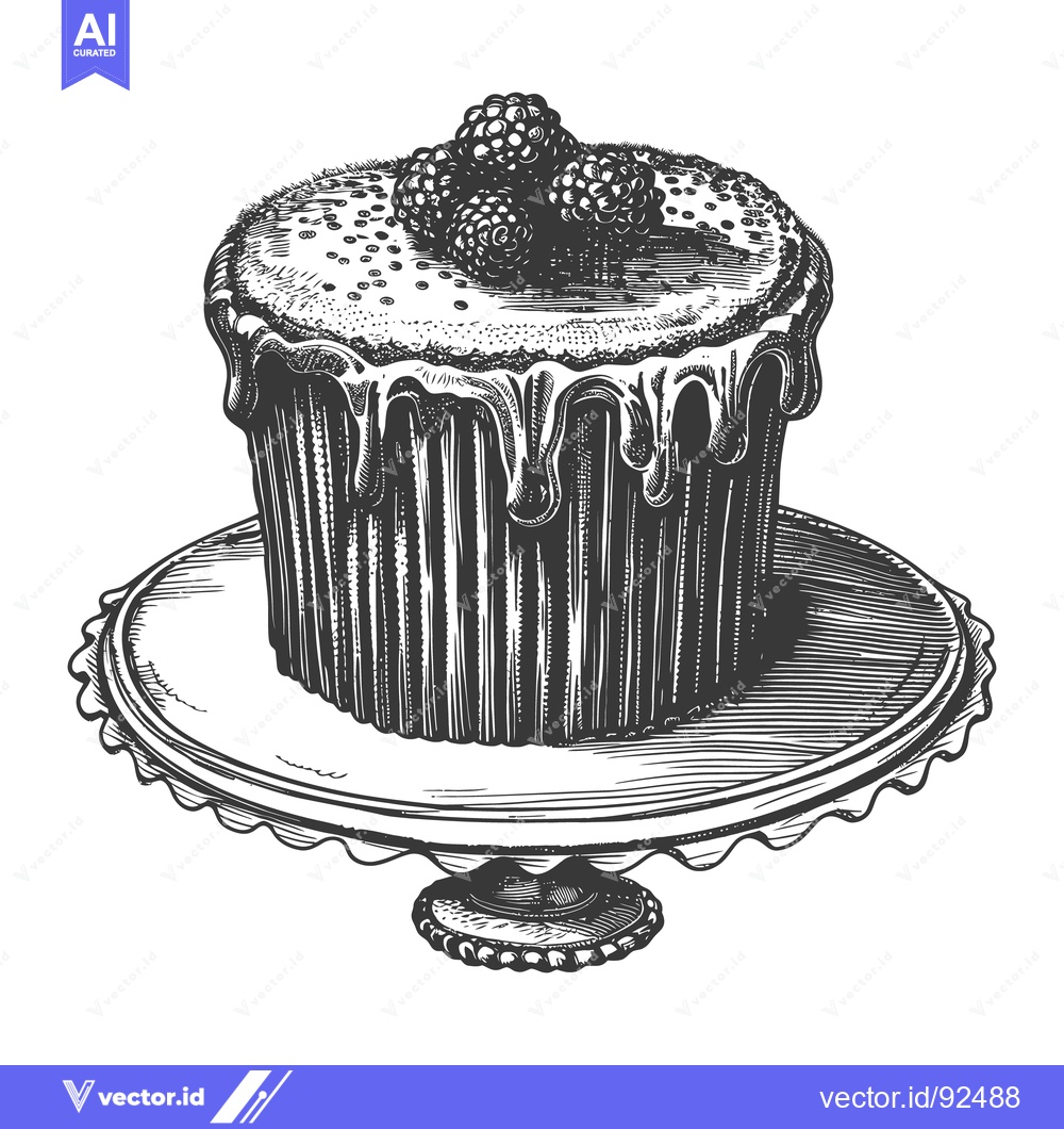 Premium Vector dari A delicious sketch of a cake topped with fresh berries