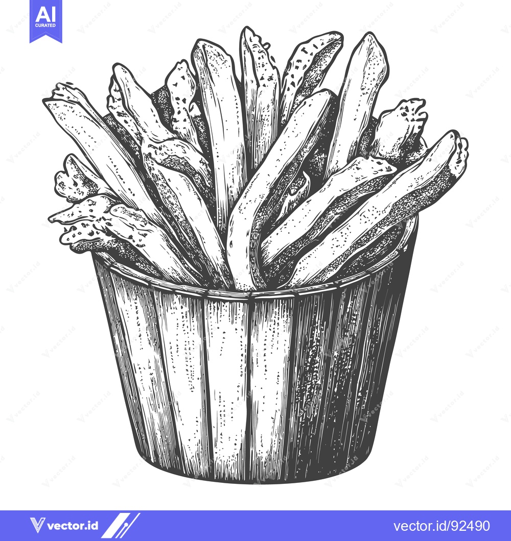 Premium Vector of A Black And White Illustration Of French Fried Potatoes In A Basket
