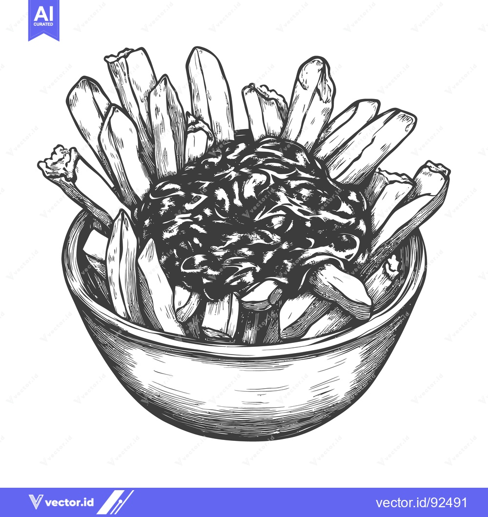 Premium Vector of A bowl of french fries topped with gravy for eating