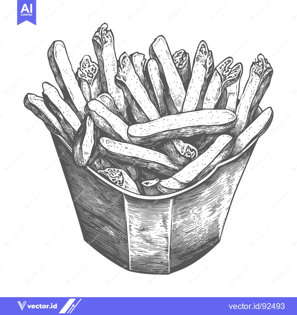 Premium Vector dari A drawn image shows a paper container filled with french fries