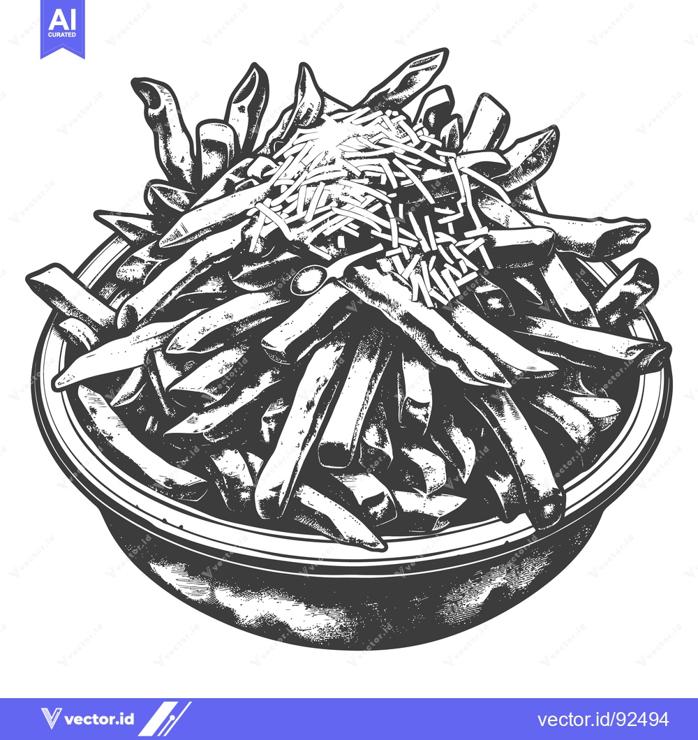 Premium Vector of A bowl of prepared french fries and shredded topping