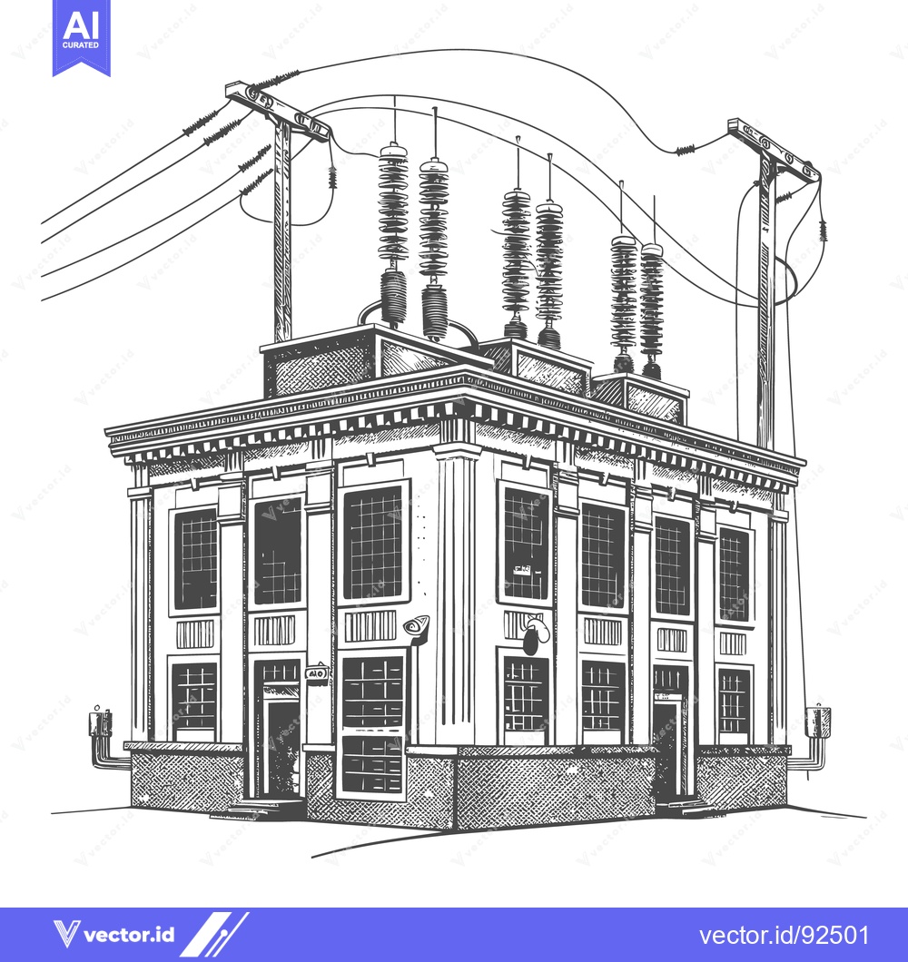 Premium Vector dari An illustrative drawing of a power plant structure and lines