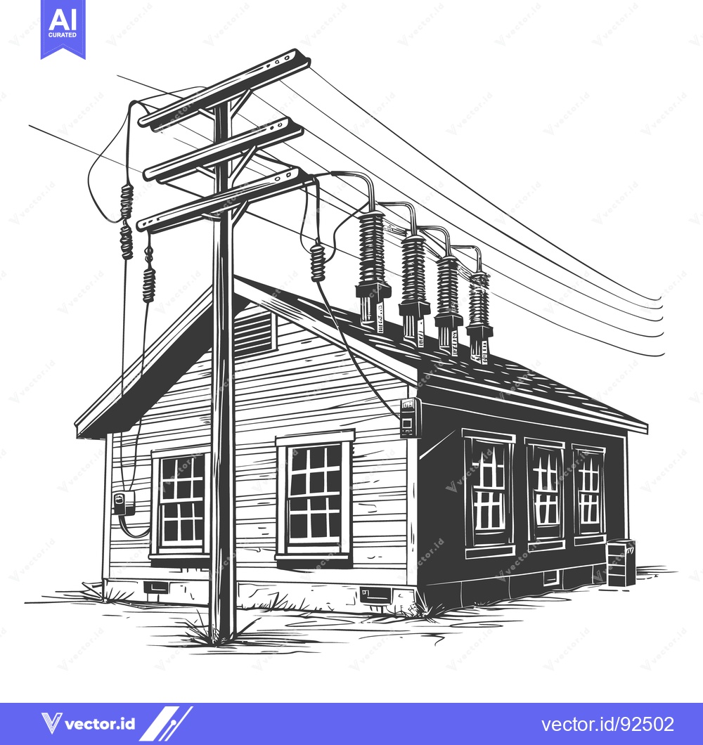 Premium Vector dari An illustration depicts a building with power lines connected above