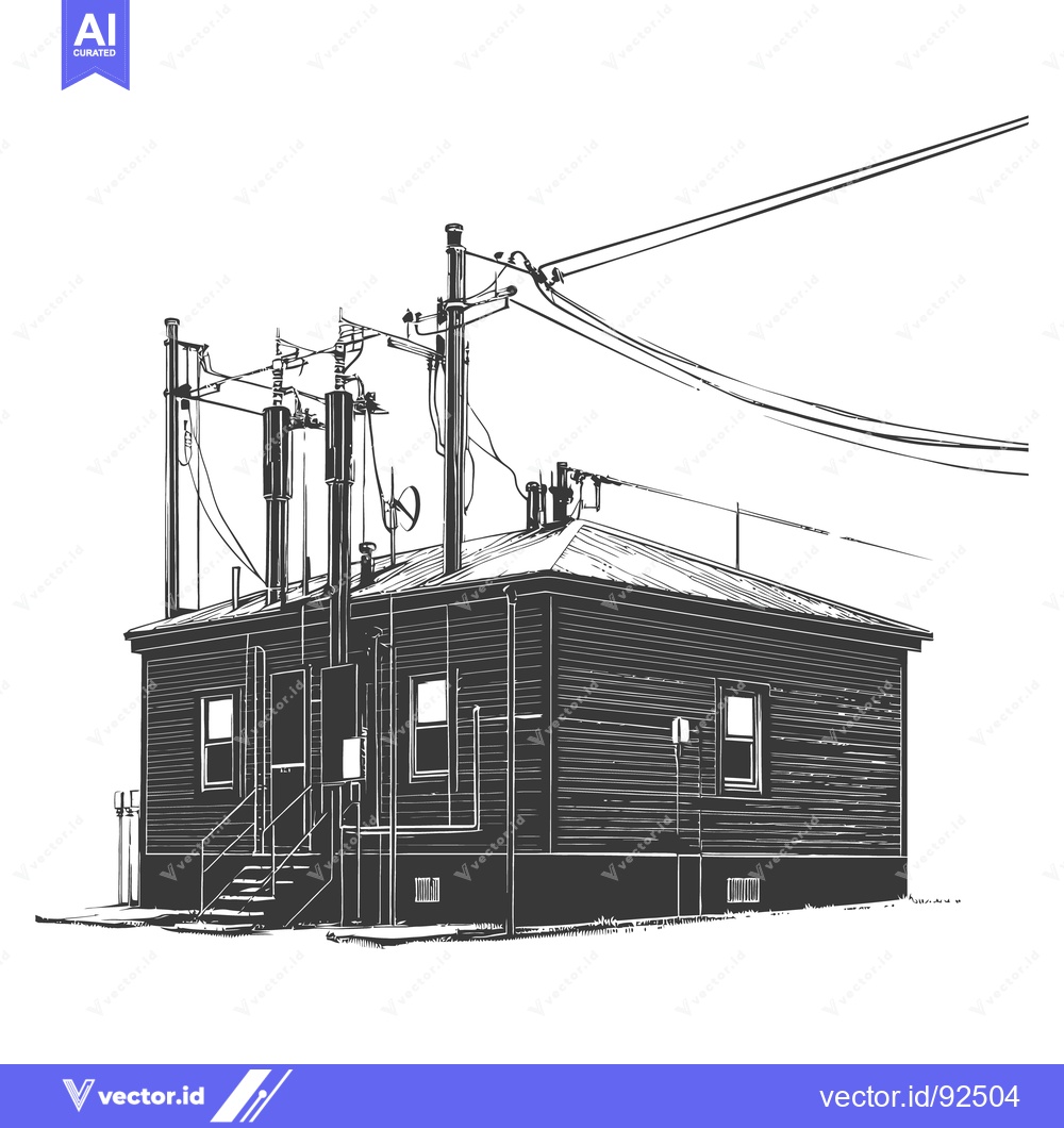 Premium Vector of A detailed monochrome drawing of a power station building