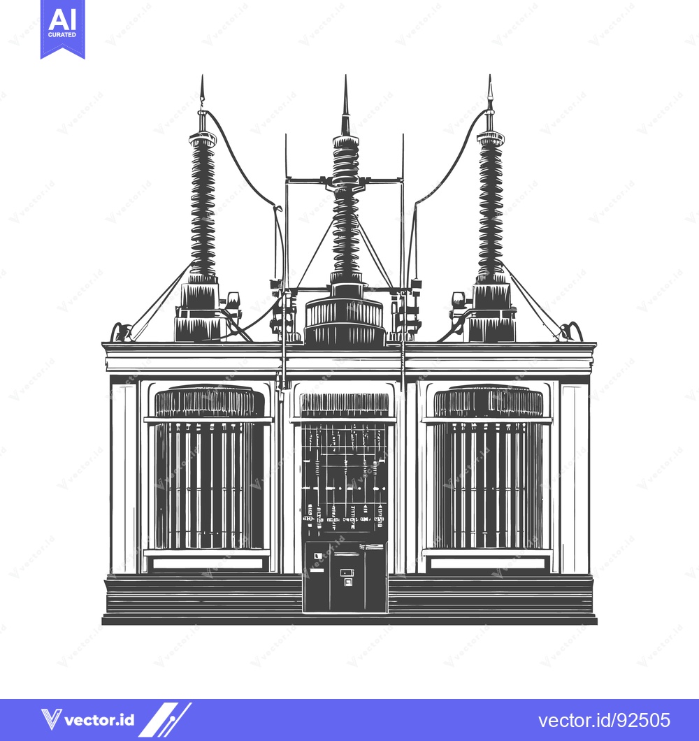 Premium Vector dari Detailed black and white illustration of a power station substation
