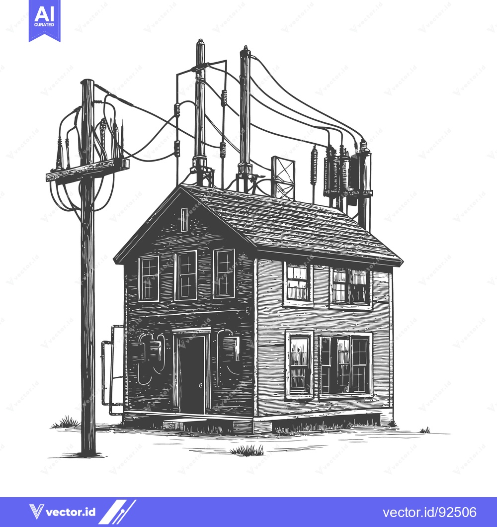 Premium Vector of A detailed drawing showing a house with connected power lines