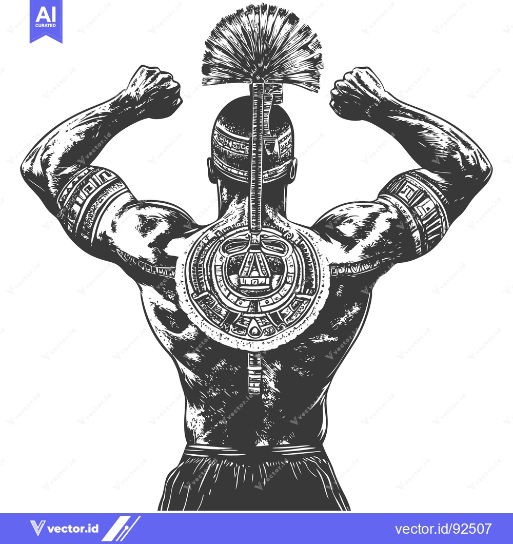 Premium Vector dari Powerful Aztec Warrior with Intricate Back Tattoo