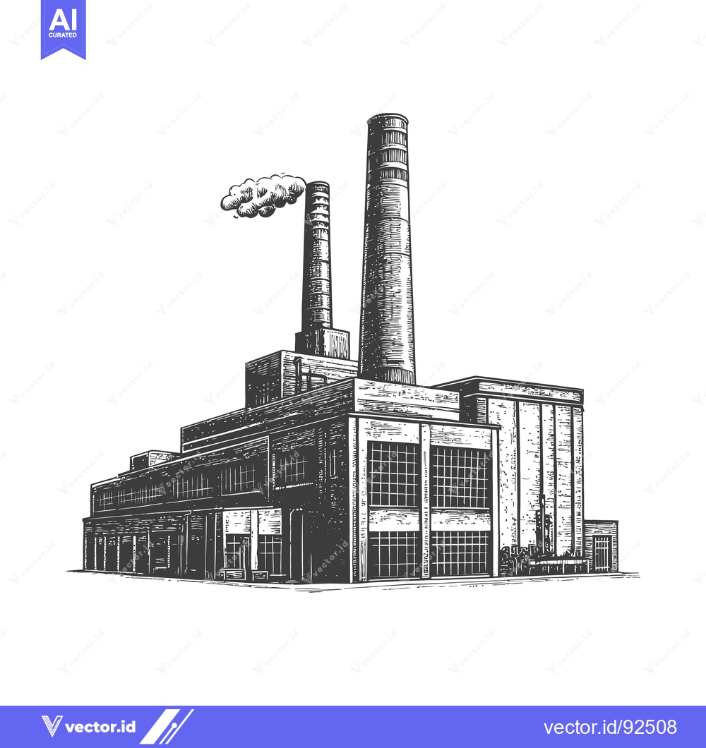 Premium Vector dari A detailed grayscale line art depiction of a large industrial factory