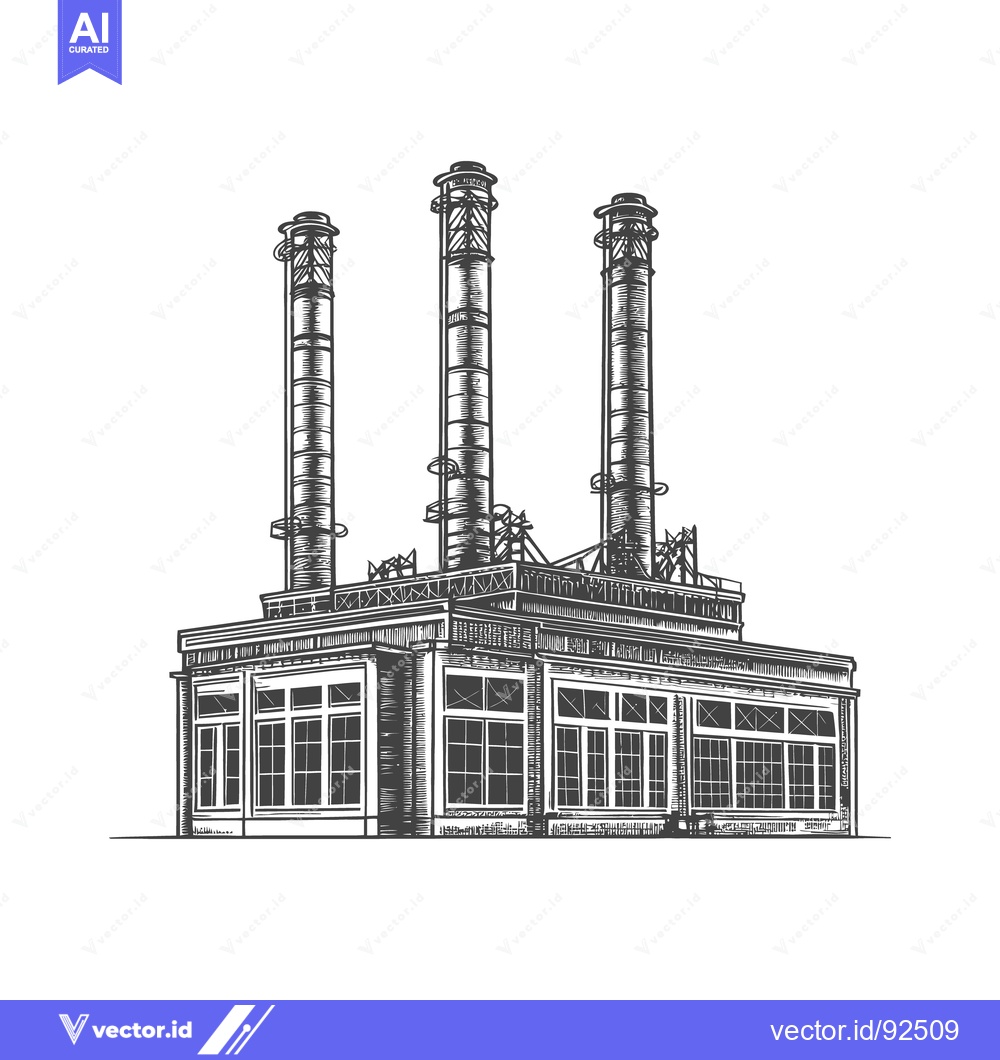 Premium Vector dari An industrial building with three tall smokestacks is illustrated clea