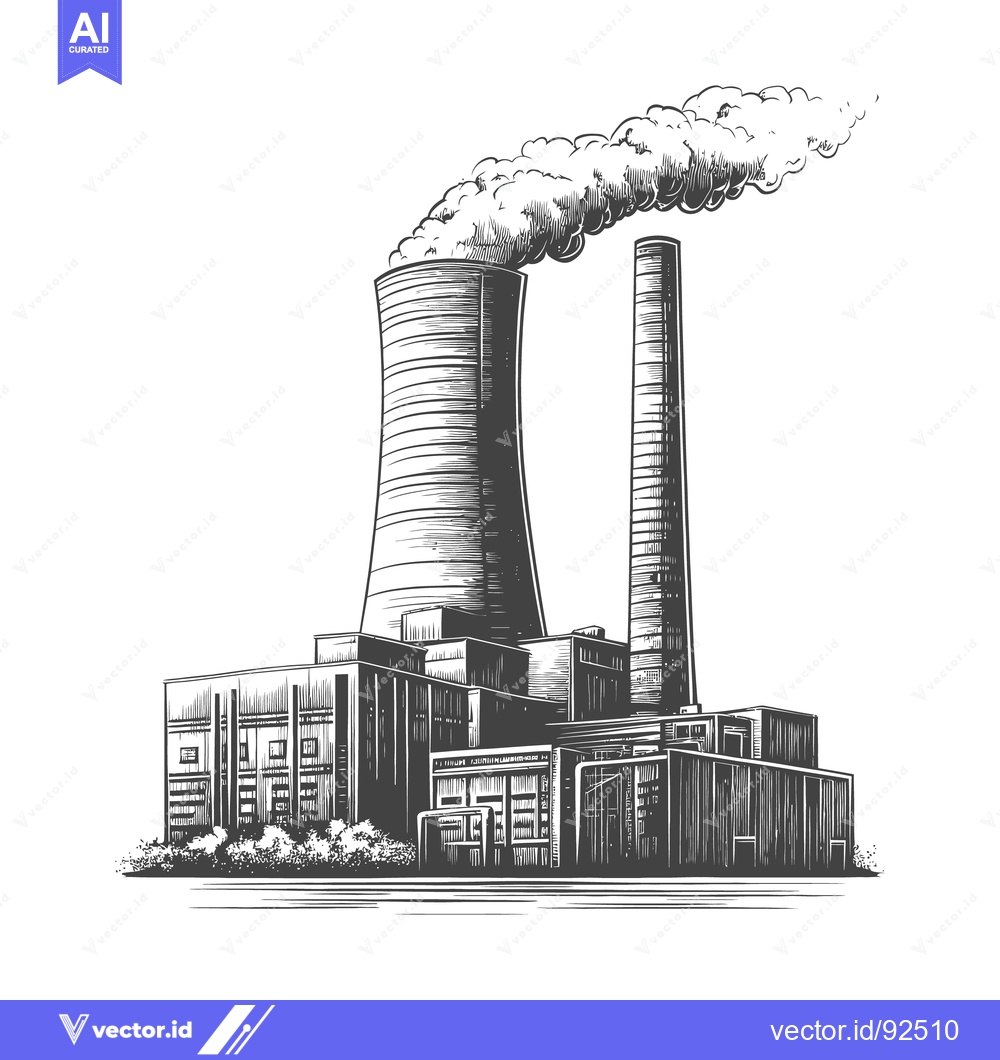 Premium Vector dari A large power plant emits smoke from its tall cooling towers