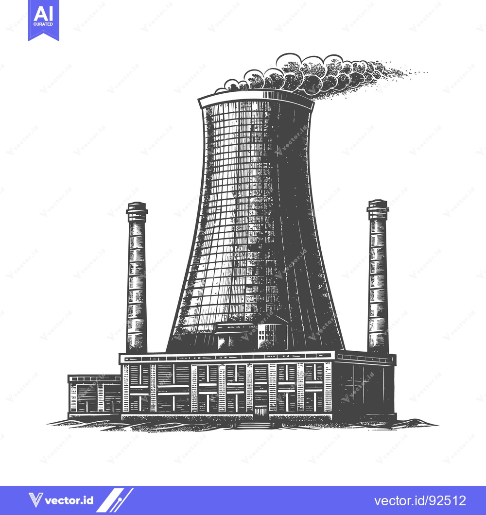 Premium Vector dari An industrial plant illustration with cooling tower and smokestacks