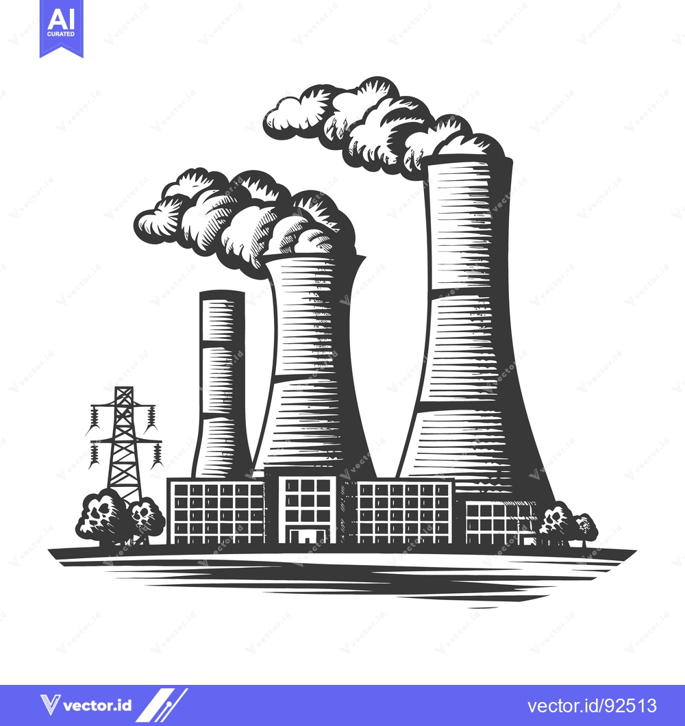 Premium Vector of A stylized industrial plant with tall smokestacks releasing emissions