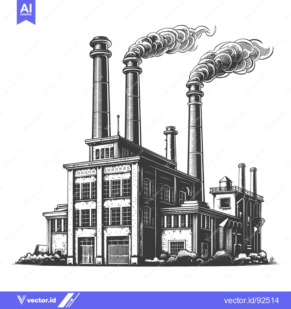 Premium Vector of An Industrial Plant with Smokestacks Emitting Dense Plumes of Smoke