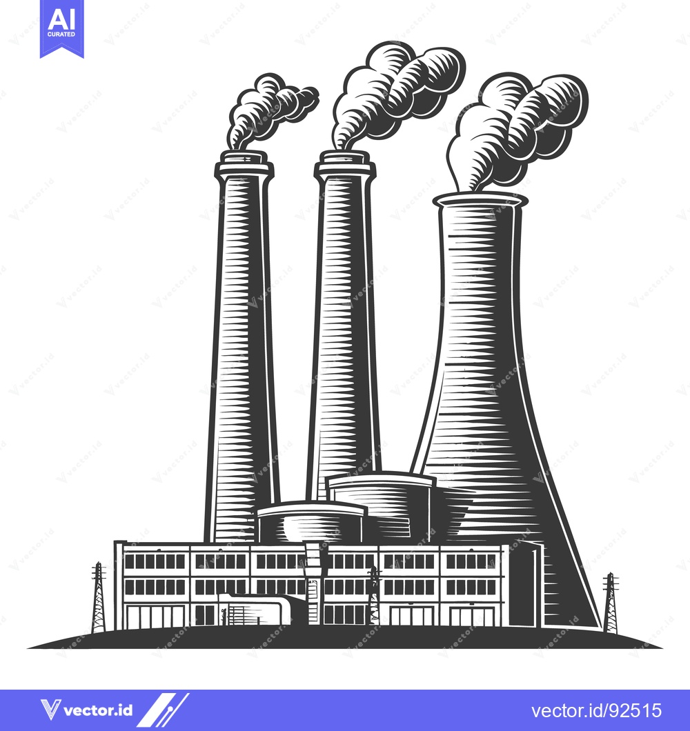 Premium Vector dari A vintage depiction showing industrial factory and smokestacks releasi