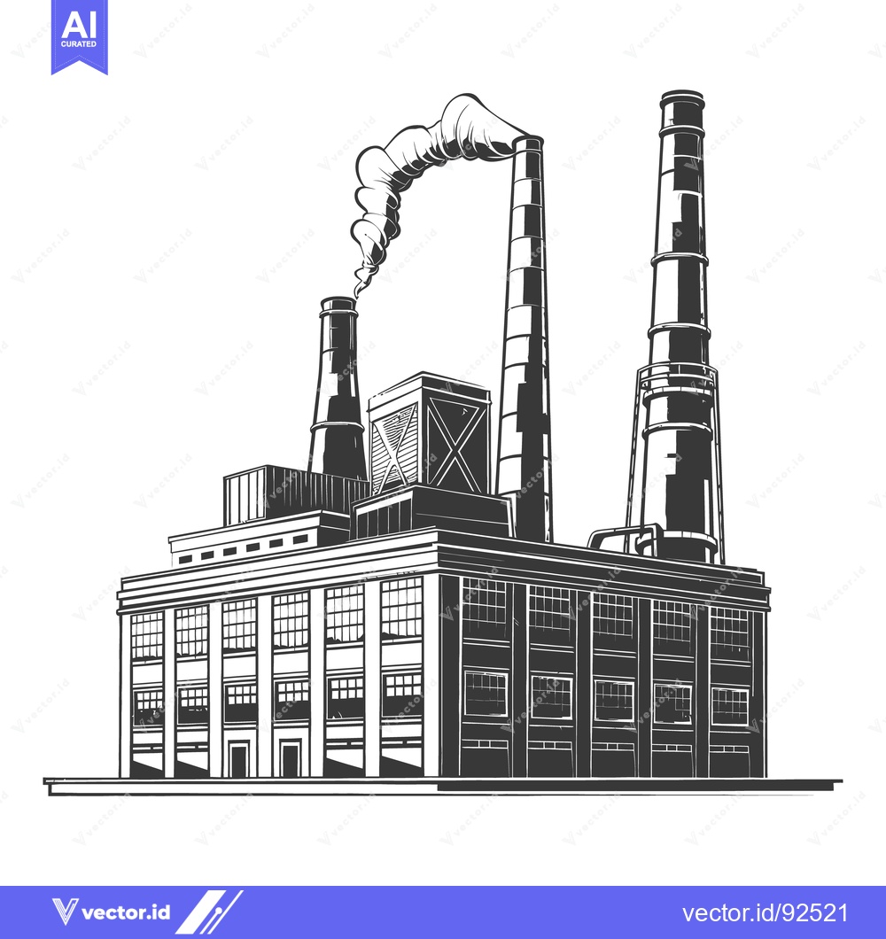 Premium Vector of Black and white illustration of a large industrial factory plant