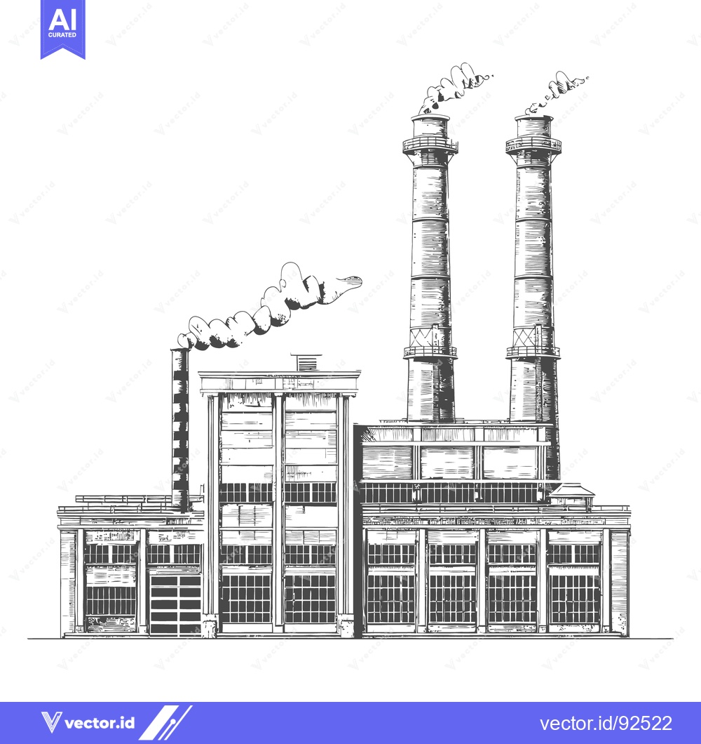 Premium Vector dari Industrial plant illustration featuring tall smokestacks and emanating