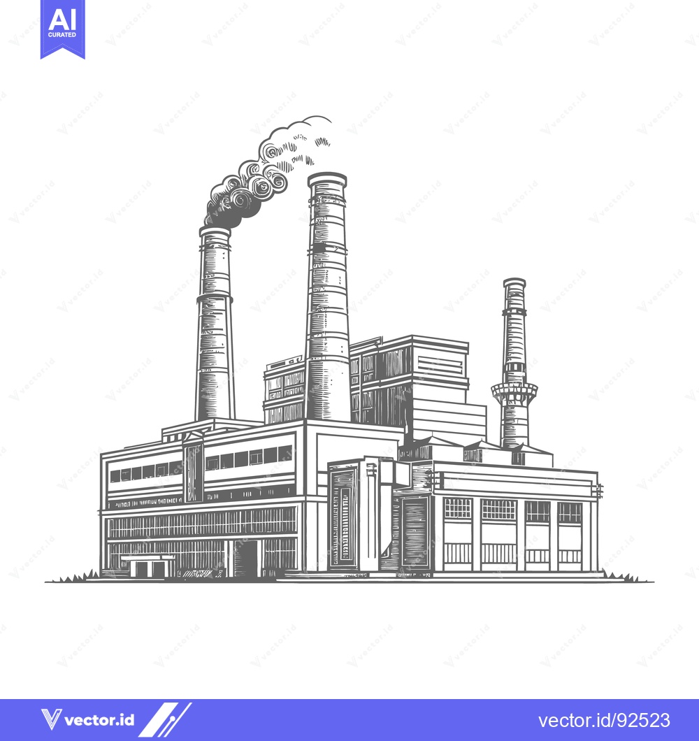 Premium Vector dari Black and white illustration of a manufacturing plant with smokestacks