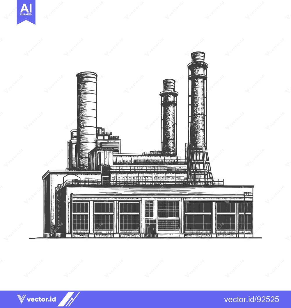 Premium Vector of A detailed black and white drawing of an industrial facility