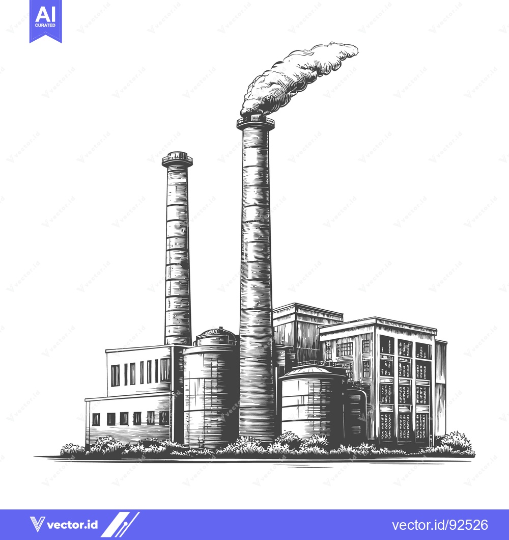 Premium Vector dari Detailed monochrome drawing depicting an industrial factory building c