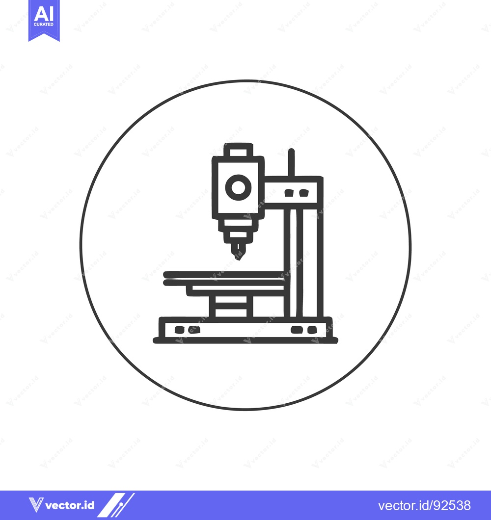 Premium Vector dari CNC Machine Icon: Precision Manufacturing in Minimalist Line Art Circl