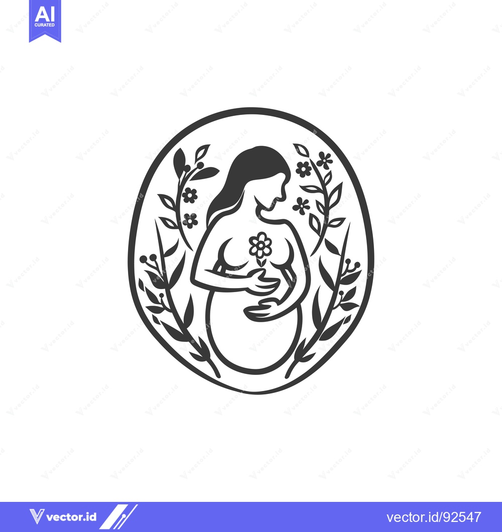 Premium Vector of Pregnant Woman Holding a Flower Surrounded by Floral Design
