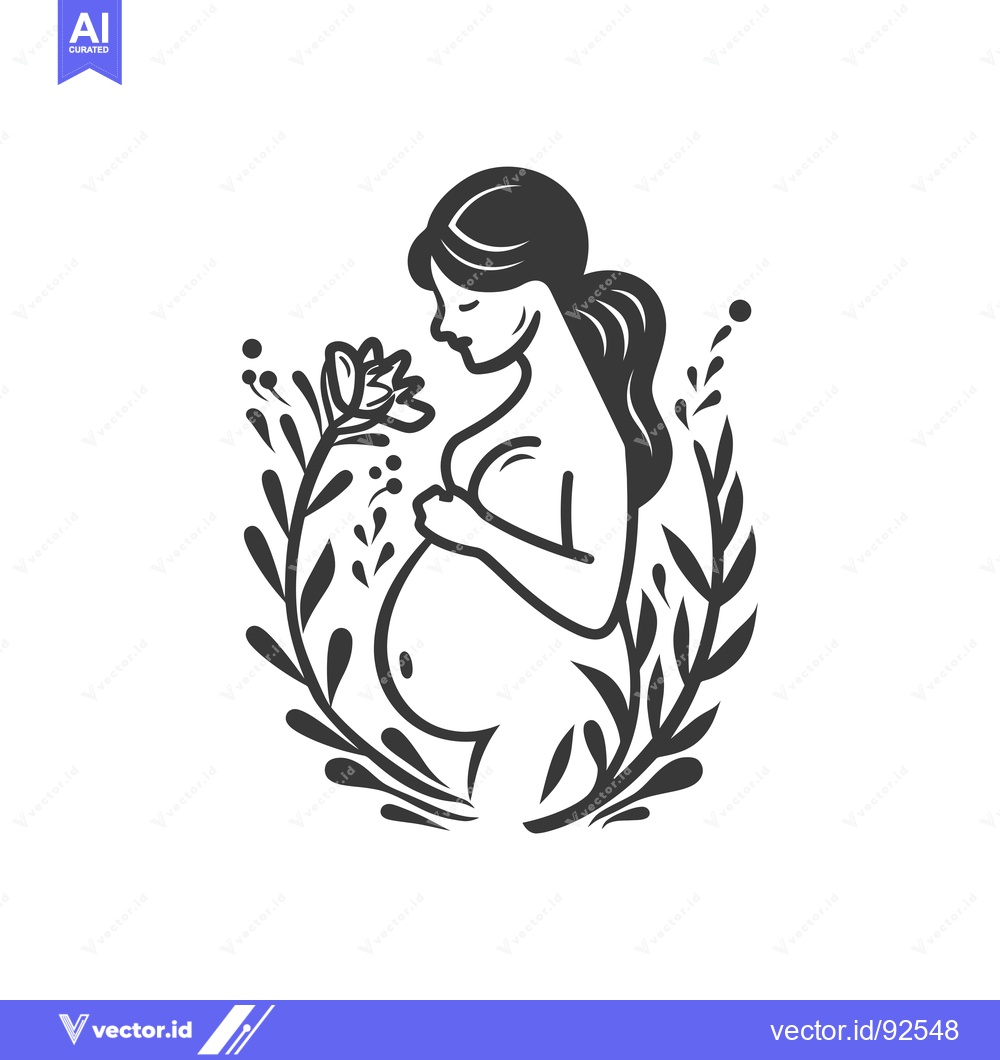 Premium Vector of Pregnant Woman Holding a Flower Surrounded by Foliage